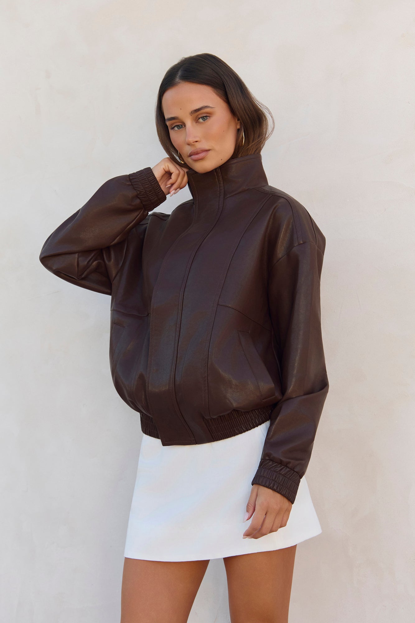 City Girls Faux Leather Jacket Brown