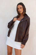 City Girls Faux Leather Jacket Brown