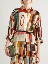 Retro Floral Print Loose Linen Button-Up Shirt