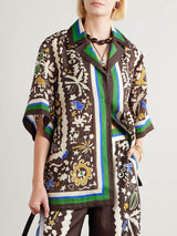 Unique Vintage Moroccan Print Linen Elastic Waist Pocket Wide-Leg Pants