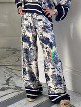 Satin Jungle Floral Print Loose Wide-Leg Pants