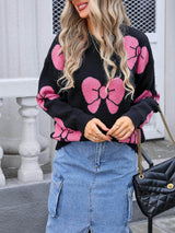 Classic Fashionable Loose Round Neck Knitted Bow Sweater