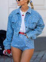 Denim Sequined Jacket Short Coat