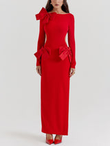 Elegant Red Bow Maxi Dress