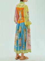 Exquisite Garden Print Button-down Midi Dress