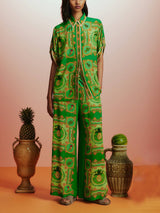 Unique Tropical Fruit Print Lace-up Loose Wide-leg Pants