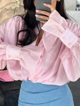 Sweet And Fresh Loose Lapel Lantern Sleeve Shirt