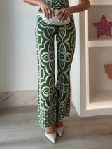 Spring-Inspired Tile Print Slim-Fit Stretch Knit Jacquard Pants