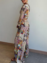 Retro Plant Print Short Shirt